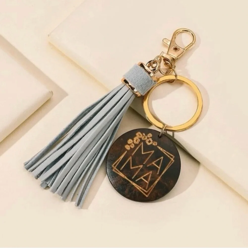 Mama Tassel Keychain, Leather Gray